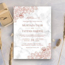 Rosa Dourada Mármore Branco Renda Casamento Islâmi