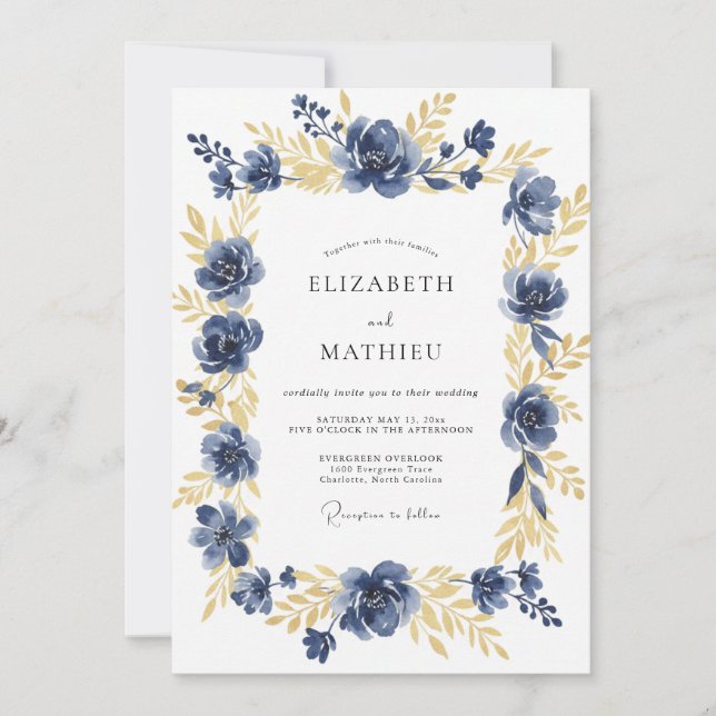 Convite Rosa Dourada Meia-Noite Casamento (Frente)