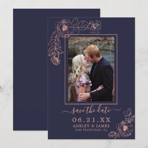 Convite Rosa Dourada Naval Foto Casamento Save The Date