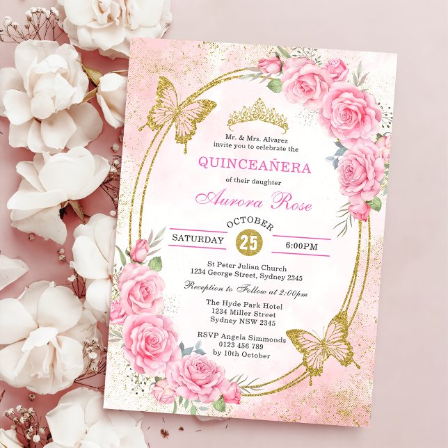 Convite Rosa Dourada Quinceanera Miss Quince 15 Anos Anive (Criador carregado)