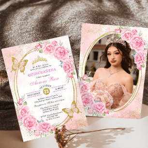 Convite Rosa Dourada Quinceanera Miss Quince 15 Anos Foto