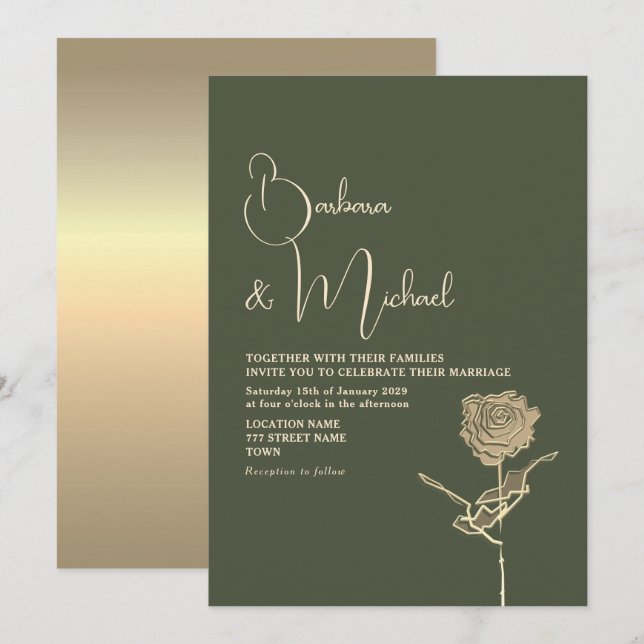 Convite Rosa Dourada Sage Verde Casamento Elegante (Frente/Verso)
