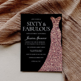 Convite Rosa Dourada Sparkle Dress preto 60ª Festa de aniv