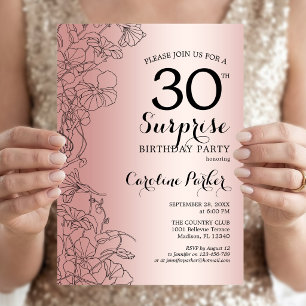 Convite Rosa Dourada Surprise aniversário de 30 anos