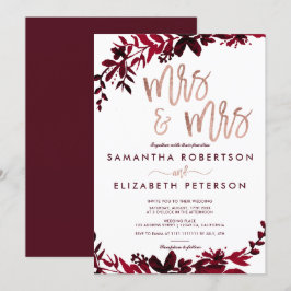 Convite Rosa dourada Tipografia Floral Red Lésbica