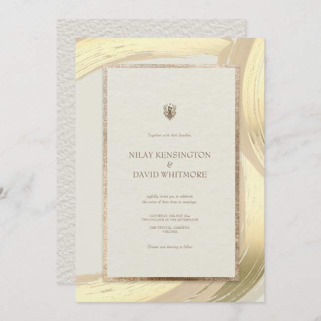 Convite Rosa Dourada Watercolor Pincel Traça Casamento (Frente/Verso)