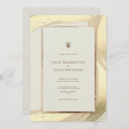 Convite Rosa Dourada Watercolor Pincel Traça Casamento