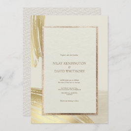 Convite Rosa Dourada Watercolor Pincel Traça Casamento