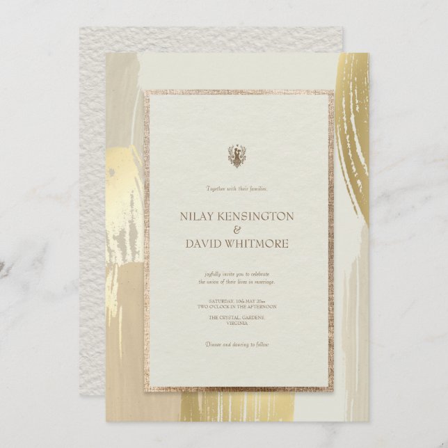 Convite Rosa Dourada Watercolor Pincel Traça Casamento (Frente/Verso)