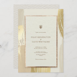 Convite Rosa Dourada Watercolor Pincel Traça Casamento