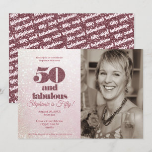 Convite Rosa Dourado 50 e Fabuloso Elegante 50 Aniversári