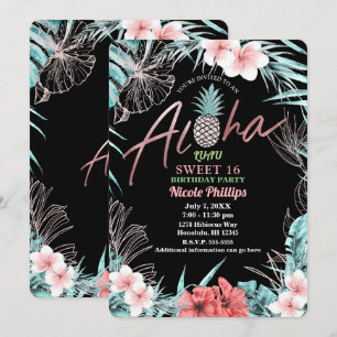 Convite Rosa Dourado Abacaxi Tropical Aloha Luau Doce 16