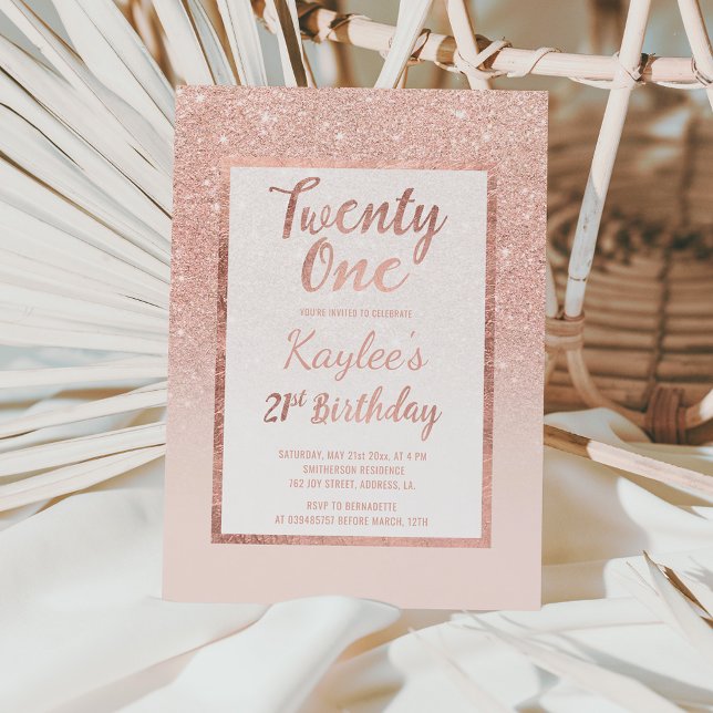 Convite Rosa,, dourado, aniversário de 21 anos chic elegan (Criador carregado)