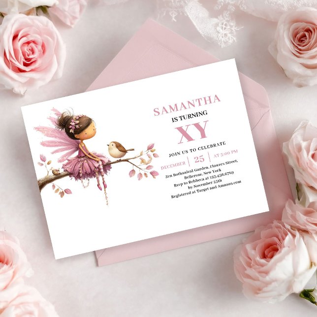 Convite Rosa Dourado Aniversário Menina Fada Capri (Whimsy Fairy Girl Birthday Rose Gold invitation)