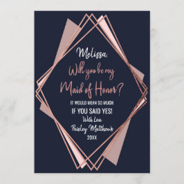 Convite Rosa Dourado Azul Marinho Malva Geométrico Dama de