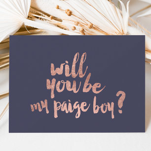 Convite Rosa dourado azul Você será meu paige boy