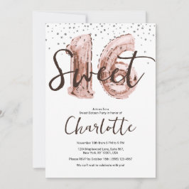 Convite Rosa Dourado Balão Prateado Glitter Doce 16 Partid