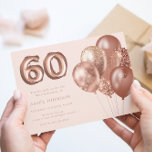 Convite Rosa Dourado Balões 60ª Festa de aniversário<br><div class="desc">Rosa Dourado Balões 60º Convite de aniversário Ver coleção correspondente em Niche & Nest Store</div>