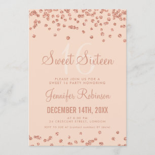 Convite Rosa Dourado Blush Sweet 16 Birthday Glitter Confe