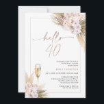 Convite Rosa Dourado Boho Dry Floral Pampas aniversário de<br><div class="desc">Rosa Boho Dry Floral Pampas aniversário de 40 anos Convidado Bohemian foi um convite de 40 anos, com blush ou mauve e cor-de-rosa poeirenta com grama-pampas e folhas de palma. O título é uma imagem amovível em folha de ouro rosa falso. Este boho floral hellow 40, convite para aniversário de...</div>