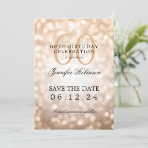 Convite Rosa Dourado Bokeh 60th Birthday Salvar Data com D