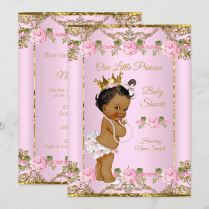 Convite Rosa Dourado Branco Princesa Baby Shower Étnico