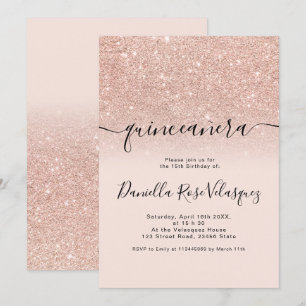 Convite Rosa dourado brilha cor-de-rosa quinceanera