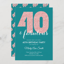 Convite Rosa Dourado Brilhante 40 e aniversário fabuloso