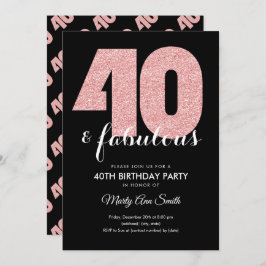 Convite Rosa Dourado Brilhante 40 e Festa de aniversário f