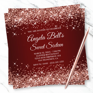Convite Rosa Dourado Brilhante Glitter Vermelho Escuro Swe