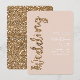 Convite Rosa Dourado Brilhante Moderno Glam Casamento