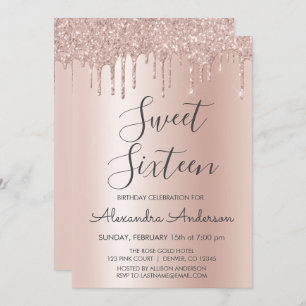 Convite Rosa Dourado brilho brilhante Doce Dezesseis Anive