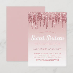 Convite Rosa Dourado brilho brilhante Doce Dezesseis Anive