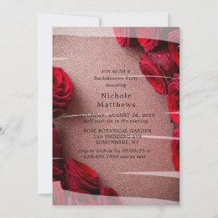 Convite Rosa Dourado brilho com Chá de casamento Rosa verm