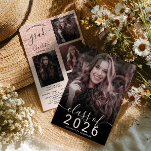 Convite Rosa dourado brilho cor-de-rosa ombre 5 fotos grad