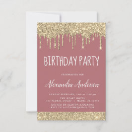 Convite Rosa Dourado brilho de brilho qualquer aniversário