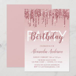 Convite Rosa Dourado brilho de faísca qualquer aniversár