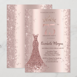 Convite Rosa Dourado Brilho Diamante Pó de Vestido Anivers