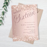 Convite Rosa dourado brilho doce 16 luxo<br><div class="desc">Um 16 convite moderno. fundo rosa de gradiente dourado e a palavra dezesseis escrita com letras grandes. Decorado com brilho falso,  brilhos. Personalize e adicione um nome e detalhes da parte.</div>