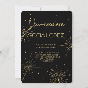 Convite Rosa Dourado Brilho Elegante Quinceañera