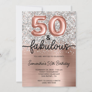 Convite Rosa Dourado Brilho Prata Glam 50 e Fabuloso