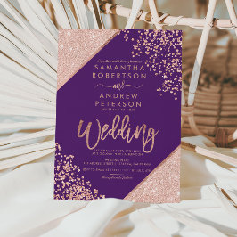 Convite Rosa dourado confete chic casamento roxo