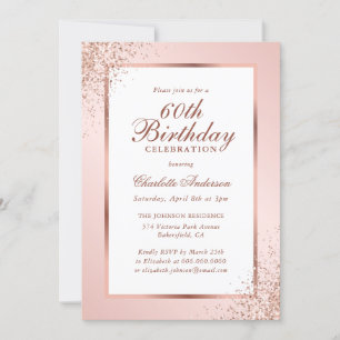 Convite Rosa Dourado Confetti Blush Rosa 60º Aniversário