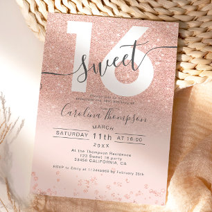 Convite Rosa dourado confetti blush Sweet 16 foto
