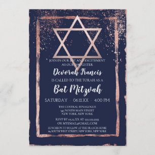 Convite Rosa Dourado Confetti BrushAVBat Mitzvah