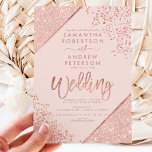 Convite Rosa dourado confetti chic blush pink casamento<br><div class="desc">Rosa Dourada glitter confetti e tipografia de blocos coloridos no casamento geométrico de listras geométricas de cor rosa-rosa e rosa-ouro personalizável,  perfeito para um casamento elegante e luxuoso, </div>