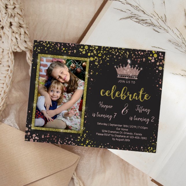 Convite Rosa Dourado Confetti PRINCESS frança Aniversário  (Criador carregado)