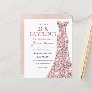 Convite rosa Dourado de aniversário de 21 anos de 