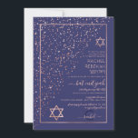 Convite Rosa Dourado de Confetti Diagonal Bat Mitzvah<br><div class="desc">Este elegante e único convite Bat Mitzvah é ideal para um evento clássico e formal. Ele apresenta uma configuração falsa impressa de brilho rosa dourado esparso, impressa diagonalmente através do convite na parte superior de uma borda de retângulo ouro fino com um fundo azul marinho. É chic, moderno, luxuoso, bonito,...</div>
