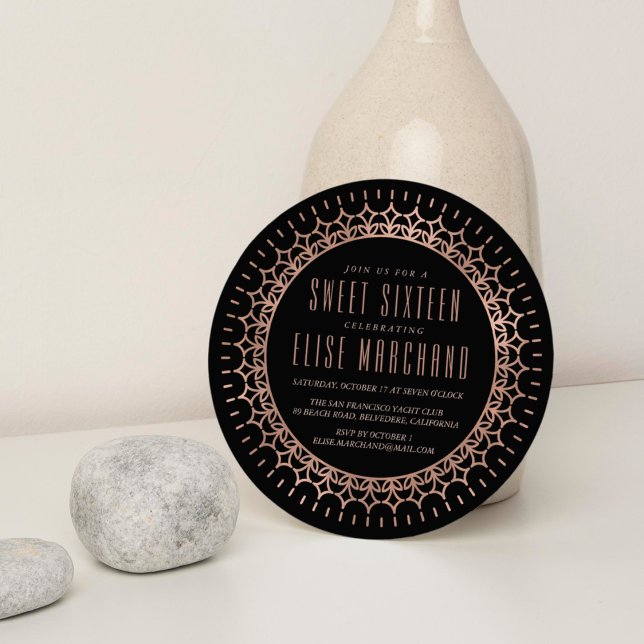 Convite Rosa Dourado Deco Doce Blush & Black Faux 16 (Criador carregado)